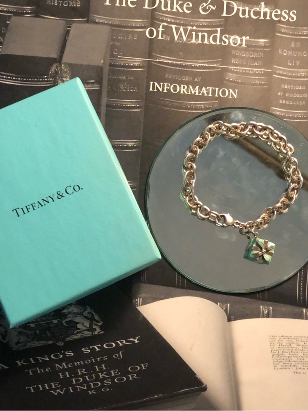 Tiffany&Co SterlingSilv bracelet& Blue Enamel Gift Box 925 charm w Orig receipt